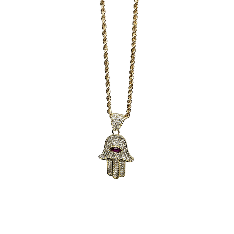 Hamsa Rope Chain 10k Rope Chain + Hamsa red stone New