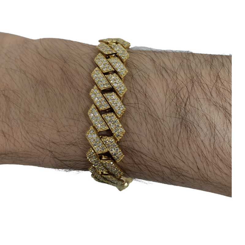 Bracelet solide 13mm Monaco or jaune  10k 9,50ct diamants SI