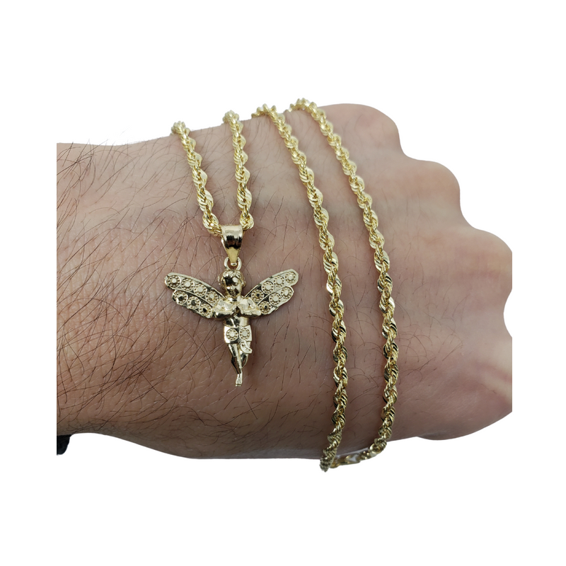10K Yellow Gold Rope Chain with Angel Pendant GC-028