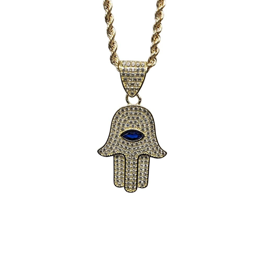 Hamsa Rope Chain 10k rope Chain + Hamsa blue stone 10k New