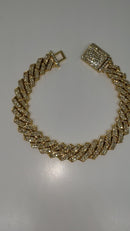 Bracelet solide 13mm Monaco or jaune  10k 9,50ct diamants SI