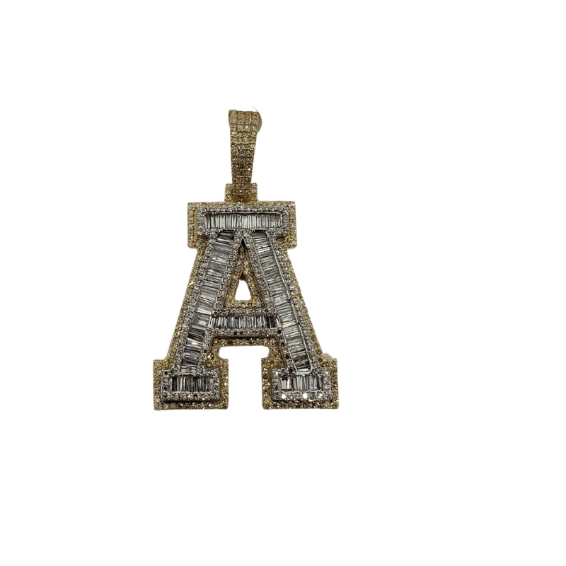 Letter A 2.17ct  baguettes of diamonds 10k Gold NEW