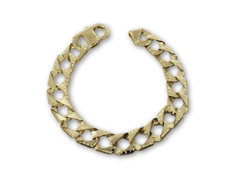 Bracelet en or 10k 12mm  Gourmette Diamond cut  Reversible 2 motifs - orquebec